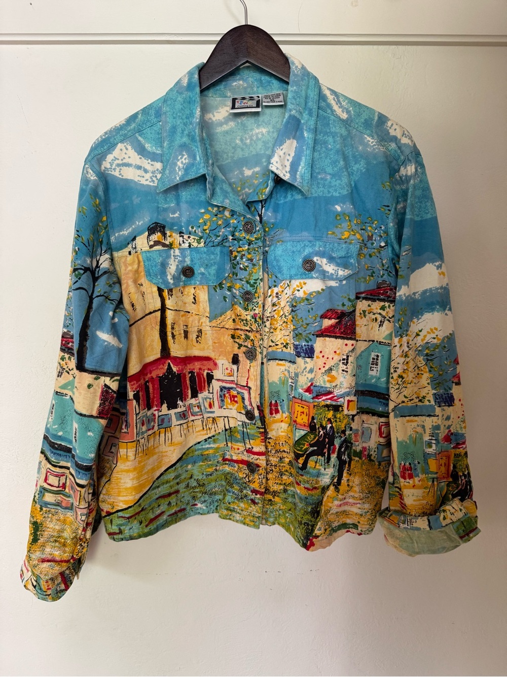 Take Two Clothing Co Art Print Jacket Paris Scene Cotton XL Vintage